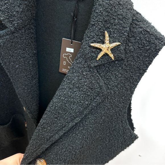 Bella Amore Italy made Black Vest Coat with Gold Star Pin, size S-XL - Picture 3 of 8